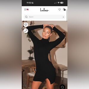 Black Ribbed Mock Neck Long Sleeve Bodycon Dress